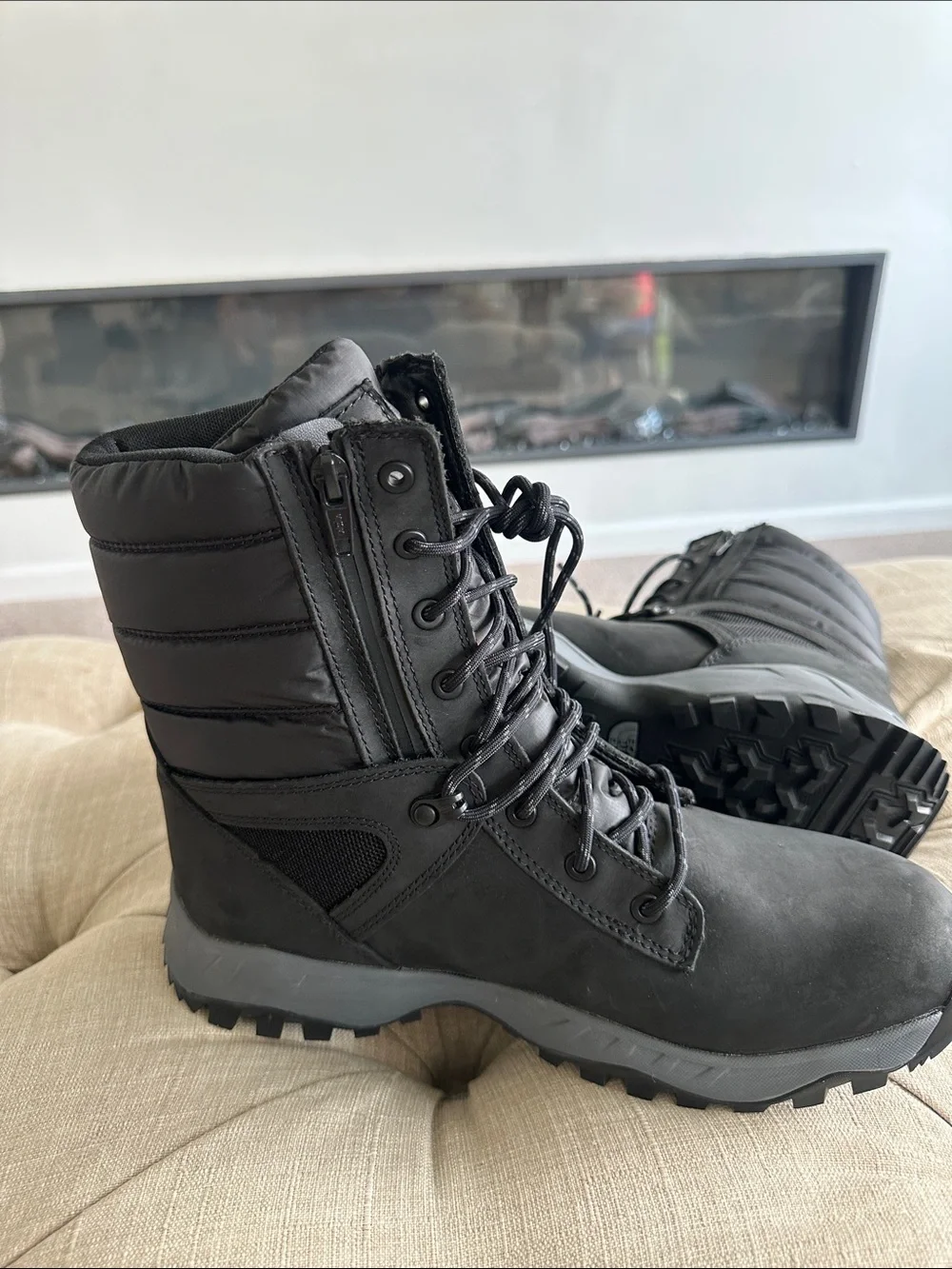 The North Face Black Quilted Shaft Waterproof Lace-Up Boots